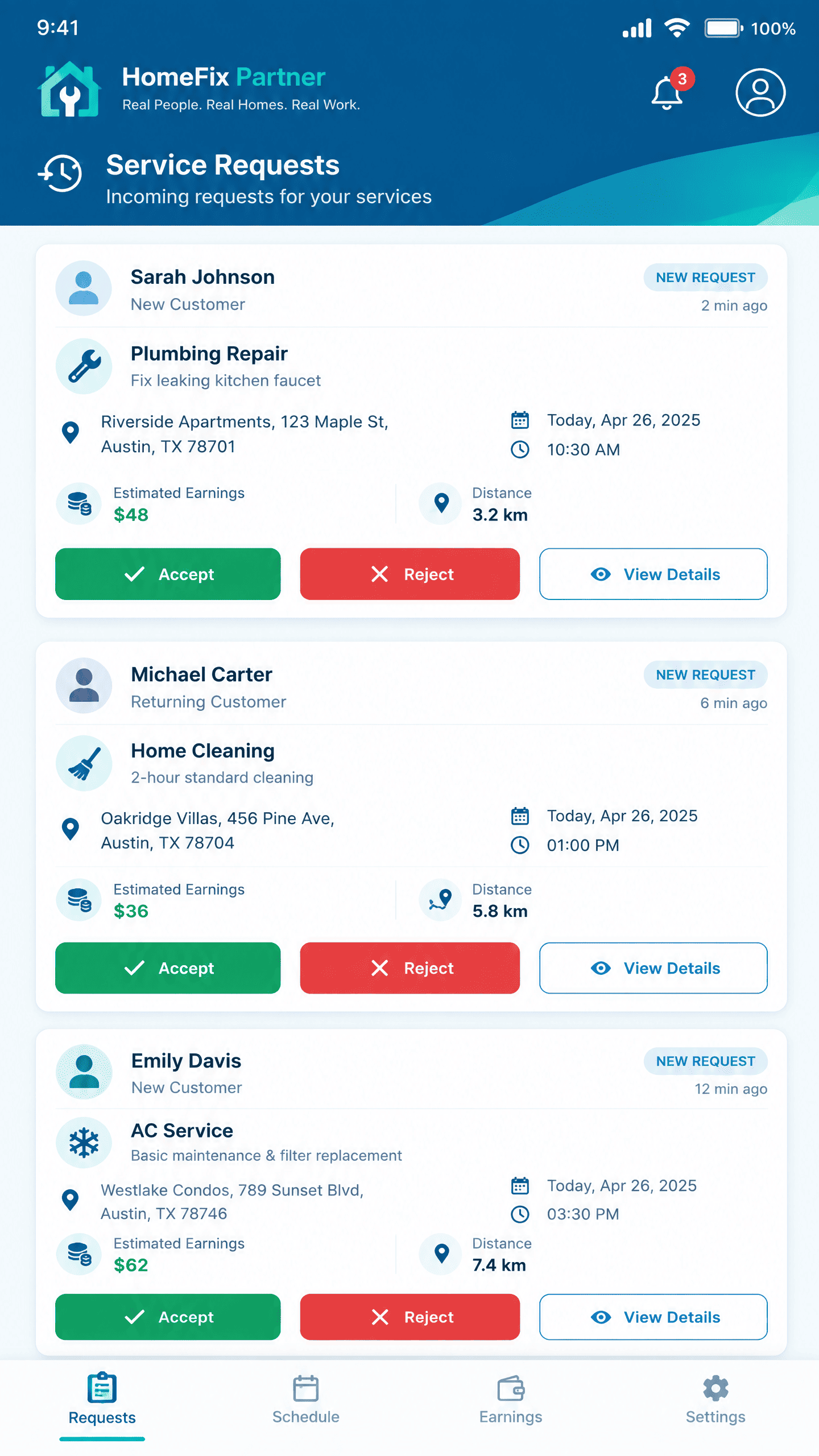 Incoming Job Leads & Accept/Reject Radar